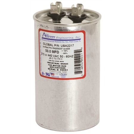 Amrad Engineering ROUND USA-MADE MOTOR RUN CAPACITOR, 50 MFD, 370/440 VAC USA2217